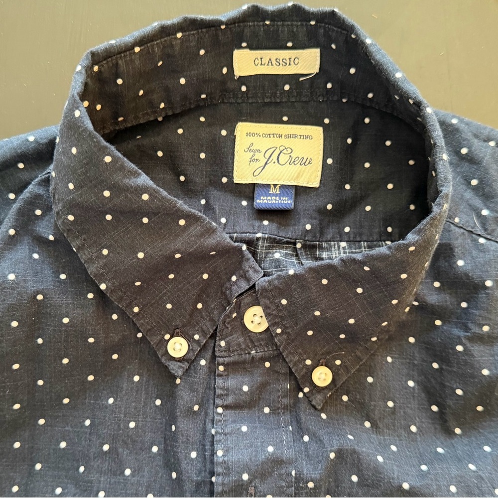 J. Crew Men's Navy Polka Dot Button Down Shirt